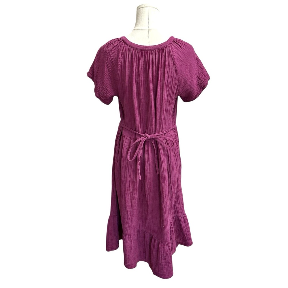 Pact Coastal Double Gauze Breezy Midi Dress Sz M Pockets Sangria Red - Picture 7 of 16